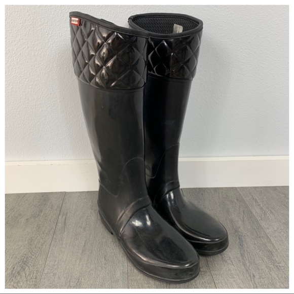 Hunter Shoes - Hunter Black Rigley Tall Quilted Boots Size 10